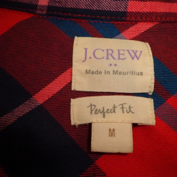 NWOT J. CREW Perfect Fit Plaid Shirt M Button Down Long Sleeves Red Navy Blue - Picture 7 of 12